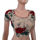Jaipur Printed Cotton Roundneck Blouse with Short Sleeves & Lining,  Cream,  BP1169