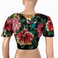 Floral Digital  Printed Cotton V neck Blouse with Ruffle Sleeves & Lining,  Black,  BP1177
