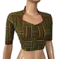 Block Printed Cotton  Striped Highneck Blouse,  Green,  BP1180