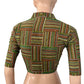 Block Printed Cotton  Striped Highneck Blouse,  Green,  BP1180