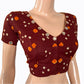 Bandhani  Cotton  V neck Blouse with Short Sleeves & Mirror Work Details,  Brown,  BP1189