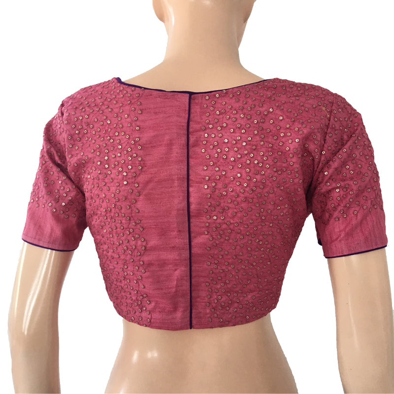 Tussar Silk Sweetheart neck Blouse with Sequence work, Pink, BS1048