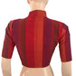 Semi Raw Silk Highneck Blouse with Kantha Stripes, Multicolor, BS1053