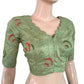 Semi Raw Silk Embroidered Scallop V neck Blouse with Lining,  Light Green,  BS1097