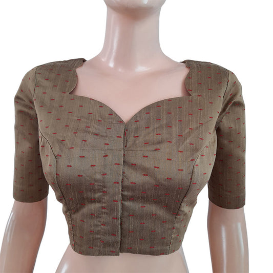 Semi Raw Silk Jacquard  Scallop neck Blouse with Lining,  Beuge,  BS1099