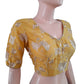 Embroidered Chanderi Silk V neck Blouse with Gathered Sleeves & Bead Details, Yellow, BS1102