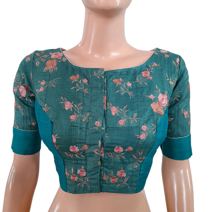 Pure Tussar Silk Boatneck Blouse with Lining, Teal, BS1111