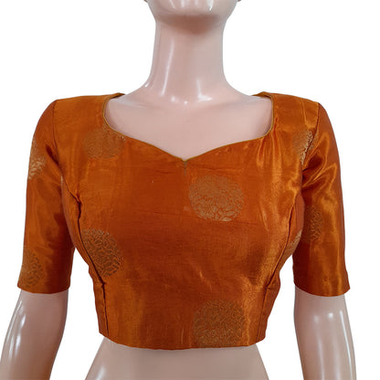 Gajji Silk Y neck Blouse with Golden Butta & Lining, Backopen, Mustard, BS1112