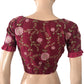 Pure Chanderi Silk Embroidered V neck Blouse with Frilled Short Sleeves & Lining, Majentha, BS1117