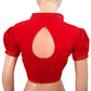 Semi Chanderi Silk Highneck Blouse with Puff Sleeves, Water drop hole in the back & Lining,  Red, BS1121A