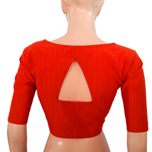 Semi Raw Silk Sweetheart neck Blouse with Triangular cut in the back & Lining,  Rust - Orange, BS1125A