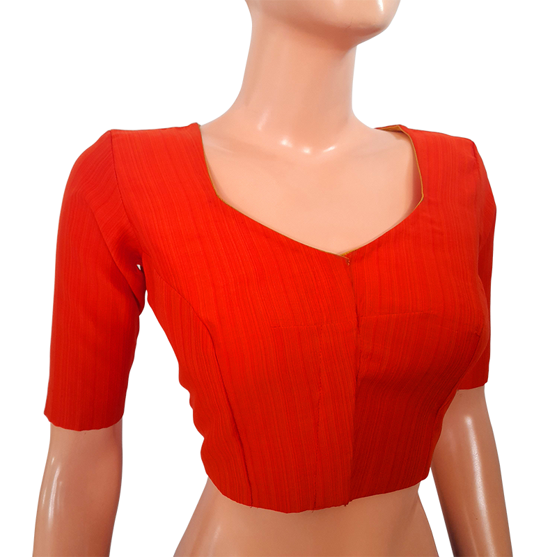 Semi Raw Silk Sweetheart neck Blouse with Triangular cut in the back & Lining,  Rust - Orange, BS1125A