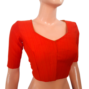 Semi Raw Silk Sweetheart neck Blouse with Triangular cut in the back & Lining,  Rust - Orange, BS1125A