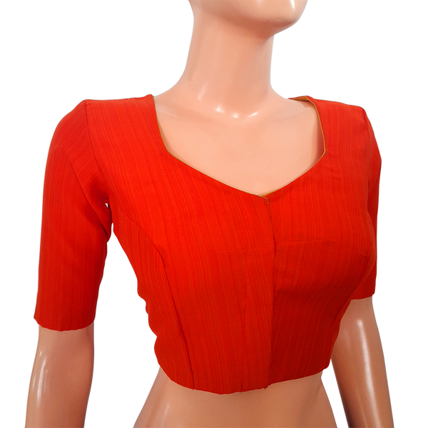 Semi Raw Silk Sweetheart neck Blouse with Triangular cut in the back & Lining,  Rust - Orange, BS1125A