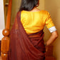 Pure Tussar Silk Squareneck Blouse  with Silver Zari Lace & Lining,  Self Checkered,  Mustard, BS1136