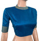 Pure Raw Silk  Closeneck Blouse with Zari Border & Lining,  Backopen,  Royal blue,  BS1140