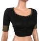 Pure Raw Silk  Roundneck Blouse with Zari Border,  Beads Details  & Lining   Black,  BS1142