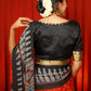Pure Raw Silk  Roundneck Blouse with Zari Border,  Beads Details  & Lining   Black,  BS1142