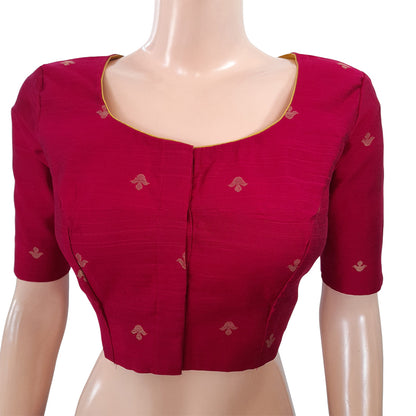 Semi Raw Silk Roundneck Blouse with Golden Woven Butta  & Lining,  Majentha,  BS1148