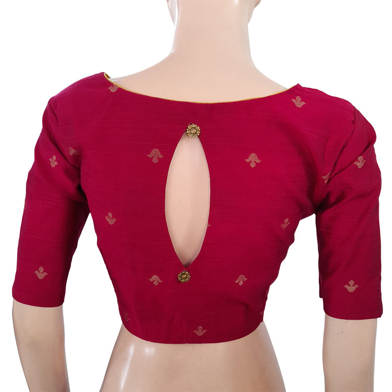 Semi Raw Silk Roundneck Blouse with Golden Woven Butta  & Lining,  Majentha,  BS1148