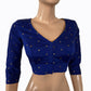 Semi Banarasi Silk  V neck Blouse with Golden  Butta  & Lining,  Ink blue,  BS1149