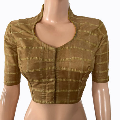 Bhagalpuri Silk Highneck Blouse with Zari Checks & Lining,   Beige,  BS1155