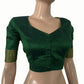 Pure Raw Silk  Sweetheart neck Blouse with Zari Border, Green, BS1157