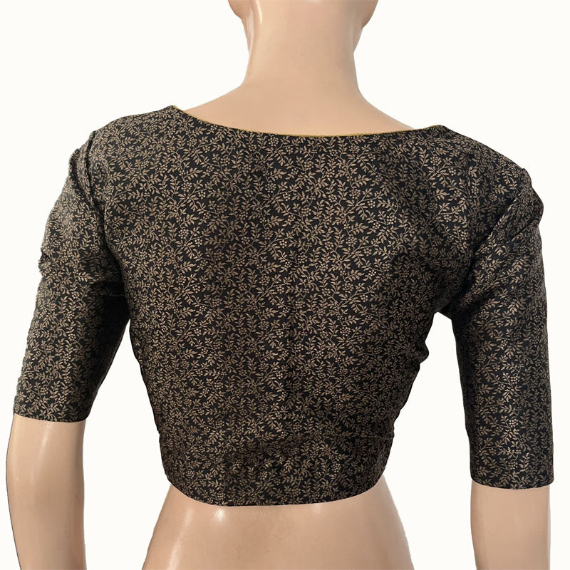 Banarasi Brocade Semi Silk Blouse with Sweetheart neck & Lining, Black, BS1158