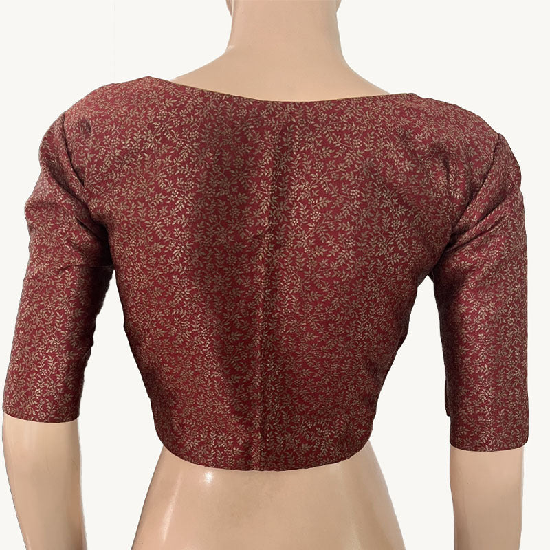 Banarasi Brocade Semi Silk Blouse with Y neck & Lining, Maroon, BS1159