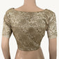 Heavy Embroidered Semi Raw Silk Boatneck Blouse with Short Sleeves & Lining, Beige- Gold, BS1160