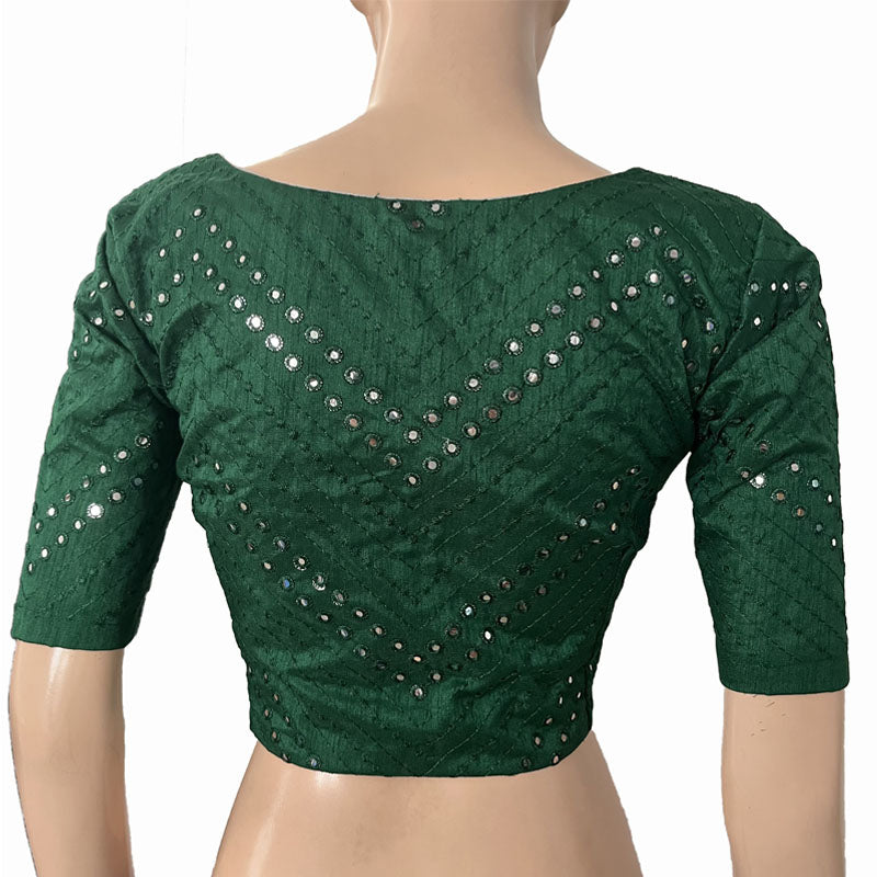 Mirror Work Embroidered Art Silk Blouse with V neck Lining