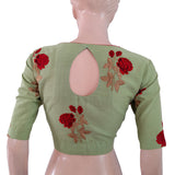 Soft Cotton Embroidered Closrneck Blouse with Lining, Light Green,  BW1122