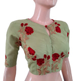Soft Cotton Embroidered Closrneck Blouse with Lining, Light Green,  BW1122