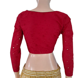 Hakoba Cutwork Cotton V neck Blouse with Lining, Maroon,  BW1124