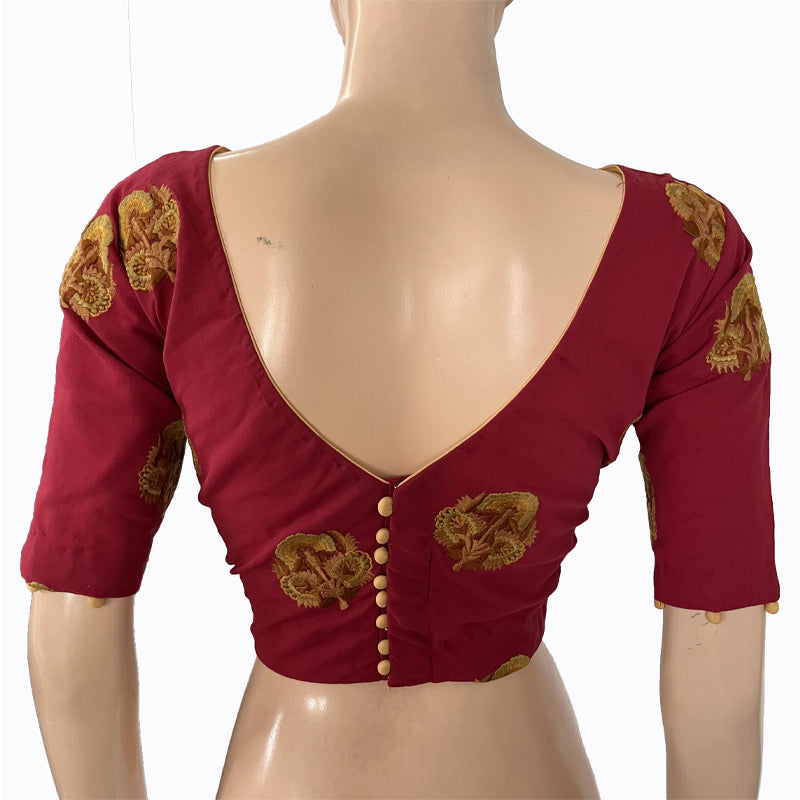 Backopen Embroidered 2 x 2 Cotton Boatneck Blouse with Potli