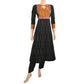 Ikat Cotton A line Kurta with Diamond neck & Mirror Work Lace Details, Black,  KI1021