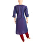 Handloom Ikat Cotton A line Designer Kurti with Potli button details, Lavendar Blue, KH1007