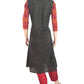 Embroidered Handloom Cotton Sweetheart neck Kurta with Ikat Sleeves, Grey, KH1031