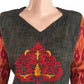 Embroidered Handloom Cotton Sweetheart neck Kurta with Ikat Sleeves, Grey, KH1031