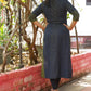 Woven Handloom Striped Tie-up neck Kurta with Threadwork, Navy blue - Yellow, KH1055