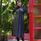 Woven Handloom Striped Tie-up neck Kurta with Threadwork, Navy blue - Yellow, KH1055