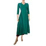 Frilled  Cotton Jute Pleated V neck Kurta, Green - blue,  KH1064