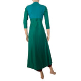 Frilled  Cotton Jute Pleated V neck Kurta, Green - blue,  KH1064