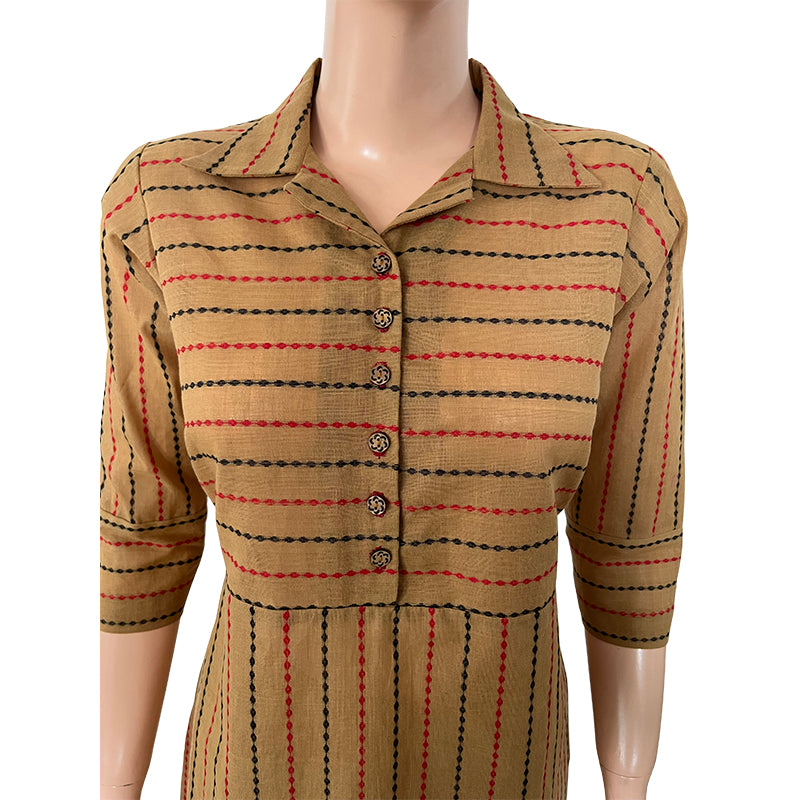 Striped Woven Thread Handloom Cotton Straight cut Kurta with Wooden Button Details,  Beige,  KH1067