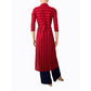 Striped Woven Thread Handloom Cotton Straight cut Kurta with Wooden Button Details,  Red,  KH1068