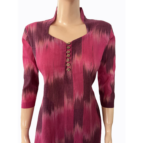 Mangalgiri  Tie - dye Handloom Straight cut Kurta,  Pink - Purple,  KH1070