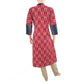 Ikat Cotton Straight cut Designer Kurti with pocket & button details, Red, KI1004