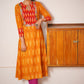 Ikat Cotton A line Kurta with Diamond neck & Mirror Work Lace Details, Mustard Yellow,  KI1020