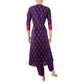 Ikat Cotton A line Kurta with Triangular Neck & Wooden Button Details, Purple, KI1022