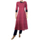 Ikat Cotton A line Kurta with Triangular Neck & Wooden Button Details, Pink, KI1025